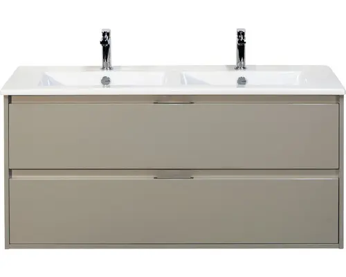 Waschbeckenunterschrank Sanox Porto Keramik 57x121x51 cm mit Doppel-Keramikwaschbecken kieselgrau