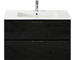 Waschbeckenunterschrank Sanox Porto Keramik 57x91x51 cm mit Keramikwaschbecken black oak