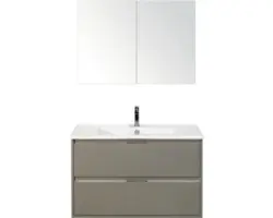 Badmöbel-Set Sanox Porto Keramik 170x91x51 cm Keramikwaschbecken cubanit grey mit Spiegelschrank