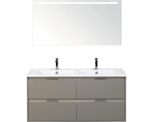 Badmöbel-Set Sanox Porto Keramik 170x121x51 cm Doppel-Keramikwaschbecken 4 Schubladen cubanit grey mit LED-Beleuchtung