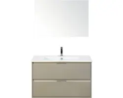 Badmöbel-Set Sanox Porto Keramik 170x91x51 cm Keramikwaschbecken kieselgrau mit Spiegel