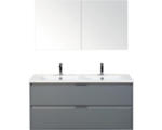Hornbach Badmöbel-Set Sanox Porto Keramik 170x121x51 cm Doppel-Keramikwaschbecken 2 Schubladen eisgrün mit Spiegelschrank
