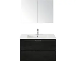 Badmöbel-Set Sanox Porto Keramik 170x91x51 cm Keramikwaschbecken oak mit Spiegelschrank