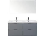 Hornbach Badmöbel-Set Sanox Porto Keramik 170x121x51 cm Doppel-Keramikwaschbecken 4 Schubladen eisgrün mit LED-Beleuchtung