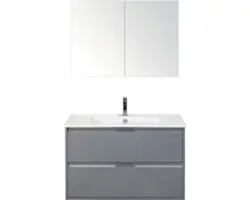 Badmöbel-Set Sanox Porto Keramik 170x91x51 cm Keramikwaschbecken eisgrün mit Spiegelschrank