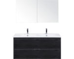 Hornbach Badmöbel-Set Sanox Porto Keramik 170x121x51 cm Doppel-Keramikwaschbecken 2 Schubladen black oak mit Spiegelschrank