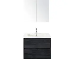 Badmöbel-Set Sanox Porto Keramik 170x71x51 cm Keramikwaschbecken black oak mit Spiegelschrank