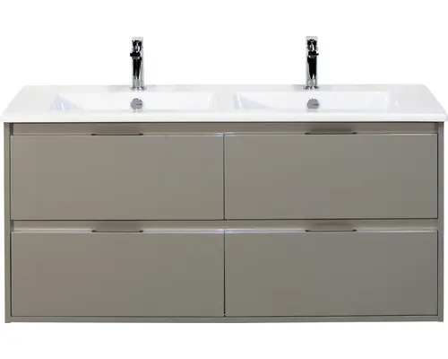 Waschbeckenunterschrank Sanox Porto Keramik 57x121x51 cm mit Doppel-Keramikwaschbecken 4 Schubladen cubanit grey