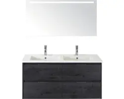 Badmöbel-Set Sanox Porto Keramik 170x121x51 cm Doppel-Keramikwaschbecken 4 Schubladen black oak mit LED-Beleuchtung