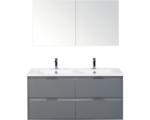Hornbach Badmöbel-Set Sanox Porto Keramik 170x121x51 cm Doppel-Keramikwaschbecken 4 Schubladen eisgrün mit Spiegelschrank