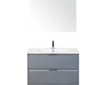 Hornbach Badmöbel-Set Sanox Porto Keramik 170x91x51 cm Keramikwaschbecken eisgrün mit Spiegel