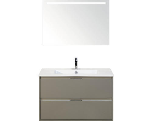 Badmöbel-Set Sanox Porto Keramik 170x91x51 cm Keramikwaschbecken cubanit grey mit LED-Beleuchtung