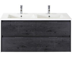 Waschbeckenunterschrank Sanox Porto Keramik 57x121x51 cm mit Doppel-Keramikwaschbecken 4 Schubladen black oak