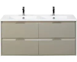 Waschbeckenunterschrank Sanox Porto Keramik 57x121x51 cm mit Doppel-Keramikwaschbecken 4 Schubladen kieselgrau