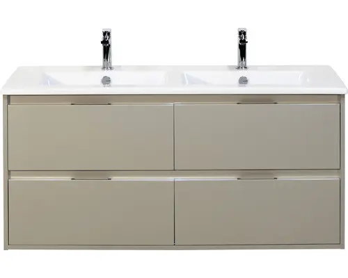 Waschbeckenunterschrank Sanox Porto Keramik 57x121x51 cm mit Doppel-Keramikwaschbecken 4 Schubladen kieselgrau