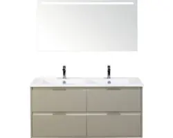 Badmöbel-Set Sanox Porto Keramik 170x121x51 cm Doppel-Keramikwaschbecken 4 Schubladen kieselgrau mit LED-Beleuchtung