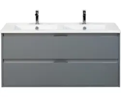 Waschbeckenunterschrank Sanox Porto Keramik 57x121x51 cm mit Doppel-Keramikwaschbecken eisgrün