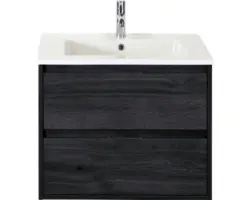 Waschbeckenunterschrank Sanox Porto Keramik 57x71x51 cm mit Keramikwaschbecken black oak
