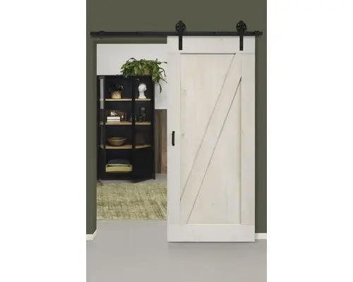Schiebetür-Komplettset Barn Door Vintage weiß grundiert ZBrace Speichen 95x215 cm inkl. Türblatt,Schiebetürbeschlag,Abstandshalter 40 mm und Griff-Set