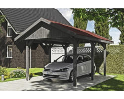 Einzelcarport SKAN HOLZ Wallgau inkl. rote Schindeln und H-Pfostenanker 380 x 500 cm grau