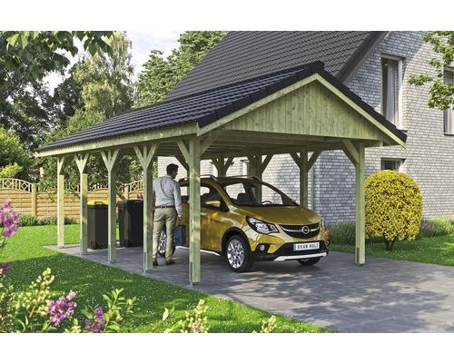 Einzelcarport SKAN HOLZ Wallgau inkl. Dachlattung und H-Pfostenanker 430 x 750 cm imprägniert