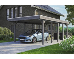 Einzelcarport SKAN HOLZ Friesland inkl. Aluminium-Dachplatten und H-Pfostenanker 397x708x241 cm grau