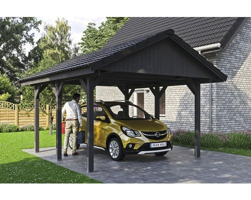 Einzelcarport SKAN HOLZ Wallgau inkl. Dachlattung und H-Pfostenanker 430 x 500 cm grau