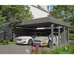 Doppelcarport SKAN HOLZ Friesland Set 3 inkl. Aluminium-Dachplatten und H-Pfostenanker 557 x 555 cm grau