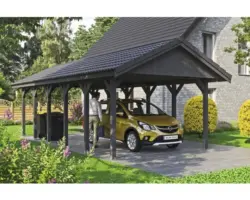 Einzelcarport SKAN HOLZ Wallgau inkl. Dachlattung und H-Pfostenanker 430 x 900 cm grau
