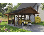 Hornbach Einzelcarport SKAN HOLZ Wallgau inkl. schwarze Schindeln und H-Pfostenanker 430 x 750 cm nussbaum