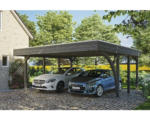 Hornbach Doppelcarport SKAN HOLZ Friesland Set 7 inkl. Aluminium-Dachplatten, 1 Einfahrtsbogen, H-Pfostenanker 557 x 555 cm grau