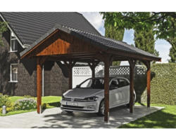 Einzelcarport SKAN HOLZ Wallgau inkl. Dachlattung und H-Pfostenanker 380 x 500 cm nussbaum