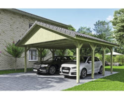 Doppelcarport SKAN HOLZ Wallgau inkl. Dachlattung und H-Pfostenanker 620 x 600 cm imprägniert