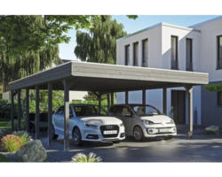 Doppelcarport SKAN HOLZ Friesland inkl. Aluminium-Dachplatten und H-Pfostenanker 557 x 860 cm grau