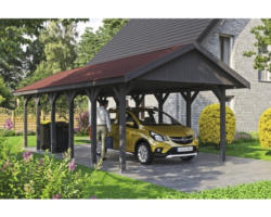 Einzelcarport SKAN HOLZ Wallgau inkl. rote Schindeln und H-Pfostenanker 430 x 900 cm grau