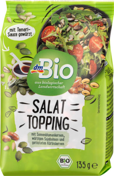 dmBio Salat Topping, Sonnenblumenkernen, würzigen Sojabohnen & gerösteten Kürbiskernen