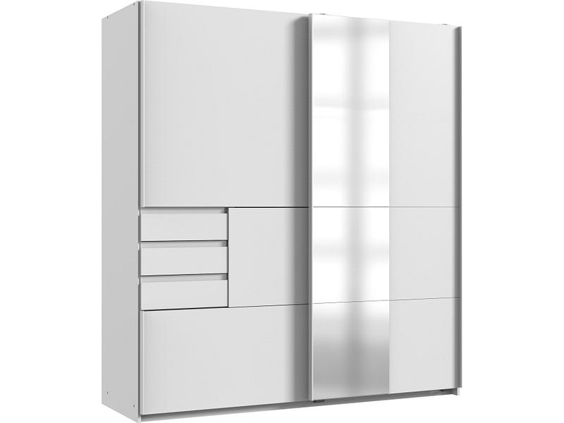 Armoire portes coulissantes BAMBERG blanc 2 portes 3 tiroirs