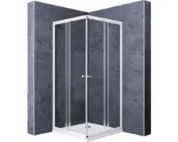 Eckeinstieg mit Schiebetür Breuer Fara4 Express Q72 800-900x1800 mm Dekorglas Perle silber