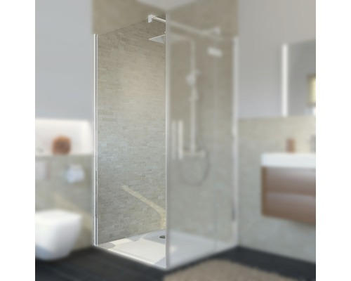 Duschseitenwand für Drehtür mit Festteil links Breuer Express Q72 Avanta 900x2000 mm Echtglas Klar hell chromoptik mit schmutzabweisender Glasbeschichtung