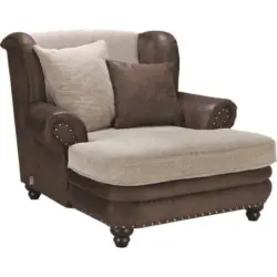 Sessel in Lederlook, Webstoff Braun, Beige