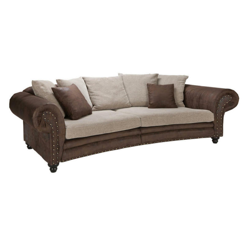 Sofa in Lederlook, Webstoff Braun, Beige