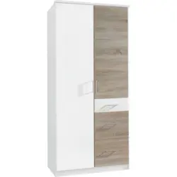 Drehtürenschrank in Weiß, Eichefarben