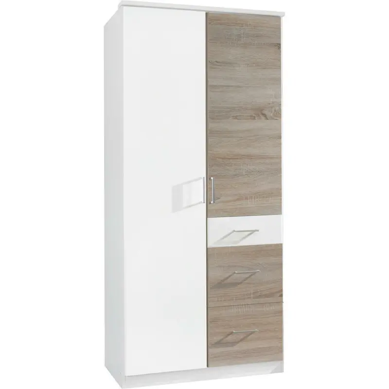 Drehtürenschrank in Weiß, Eichefarben