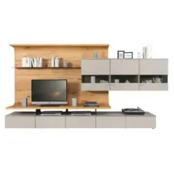 Wohnwand 357,5/186,8/41,2-55,7 cm in Grau, Eichefarben