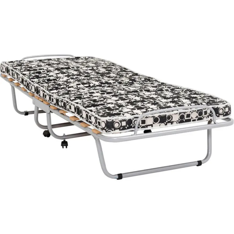 Klappbett 80/190 cm Schwarz, Weiß, Alufarben