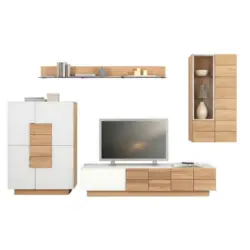 Wohnwand 336/202/55,2 cm in Weiß, Eichefarben