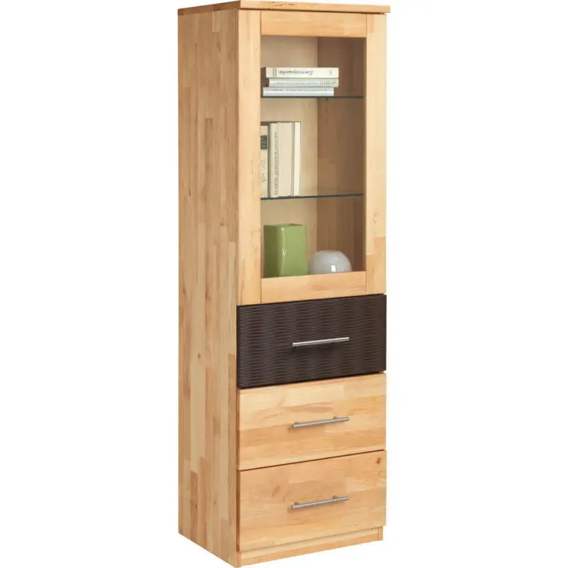 Vitrine in vollmassiv Erle Braun, Erlefarben