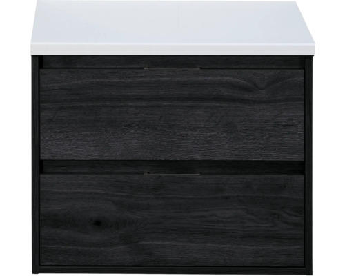 Waschbeckenunterschrank Sanox Porto 59x70x50 cm mit Waschtischplatte black oak/weiß matt