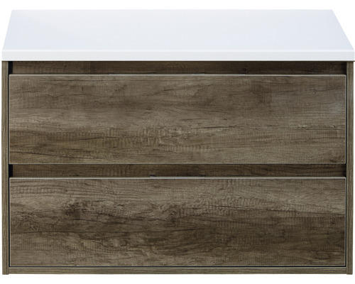 Waschbeckenunterschrank Sanox Porto 59x90x50 cm mit Waschtischplatte black oak/weiß matt