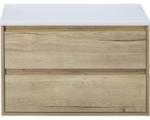 Hornbach Waschbeckenunterschrank Sanox Porto 59x90x50 cm mit Waschtischplatte Eiche natur/weiß matt